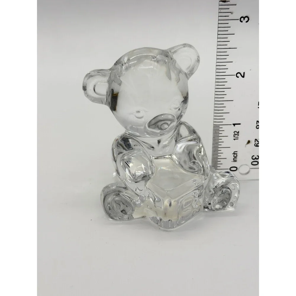 Waterford Crystal Teddy Bear with Toy Block Paperweight Figurine 3” Clear